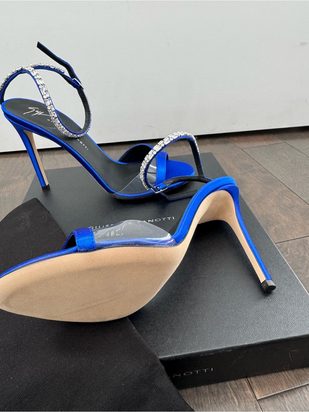Giuseppe Zanotti Sapphire Blue Crystal-Ankle Stiletto Sandals - Picture 2 of 6